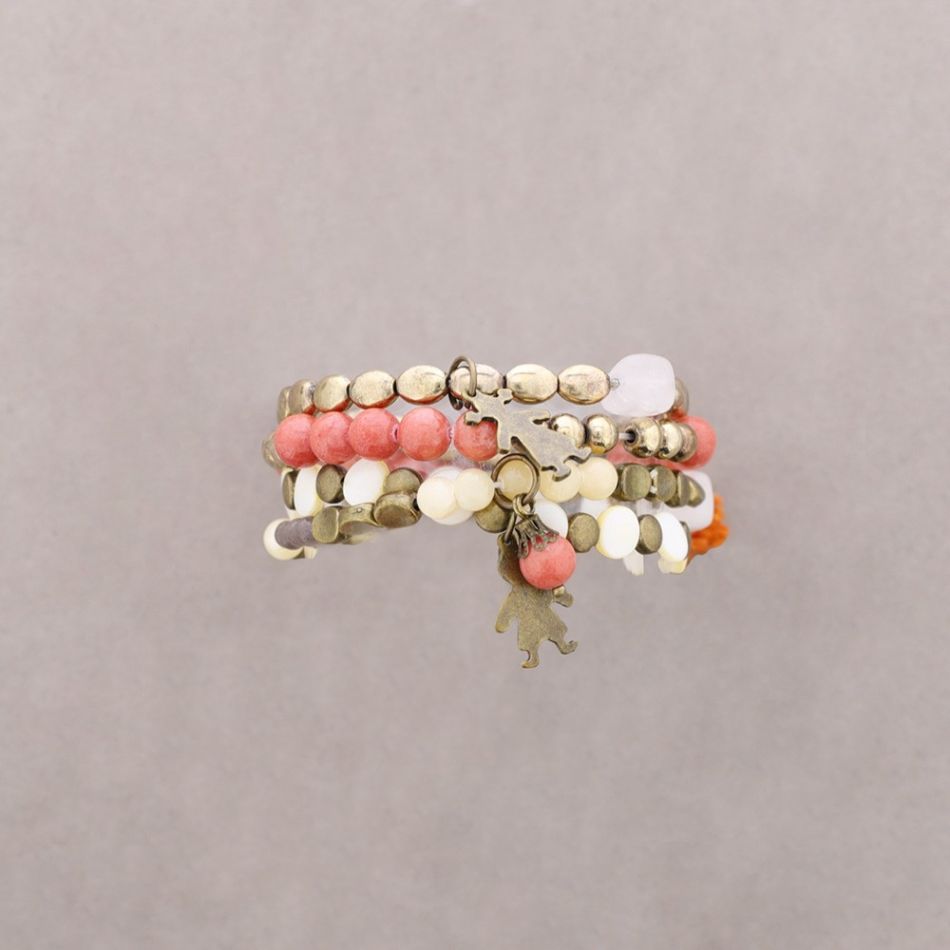 PULSERA 4 TIRAS CUENTAS METAL PIEDRAS