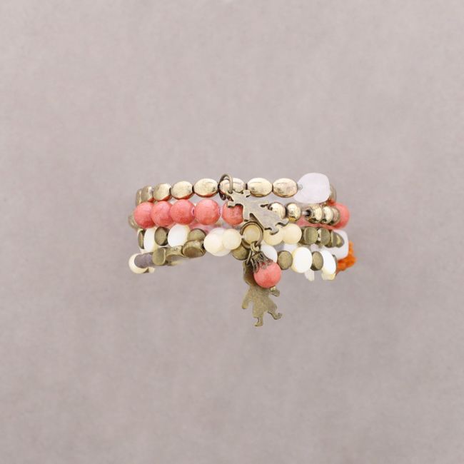 PULSERA 4 TIRAS CUENTAS METAL PIEDRAS