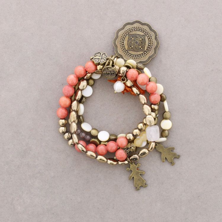 BRACELET 4 STRIPS METAL STONE BEADS