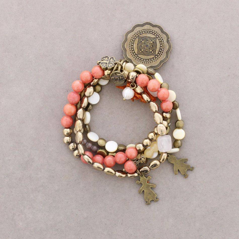 PULSERA 4 TIRAS CUENTAS METAL PIEDRAS
