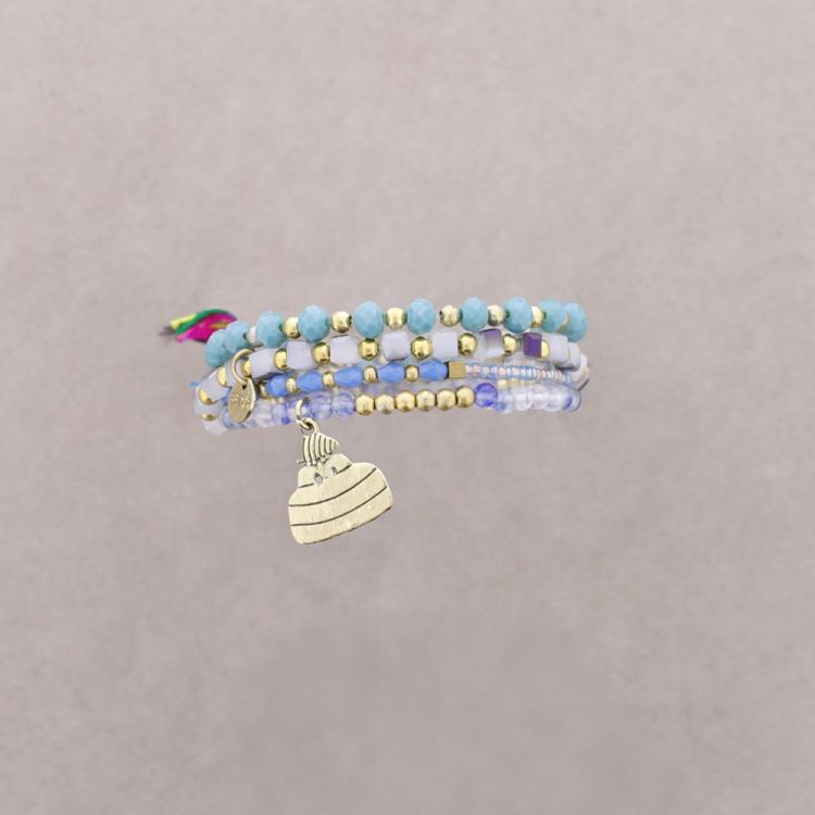BRACELET 4 STRIPS METAL STONE BEADS 2