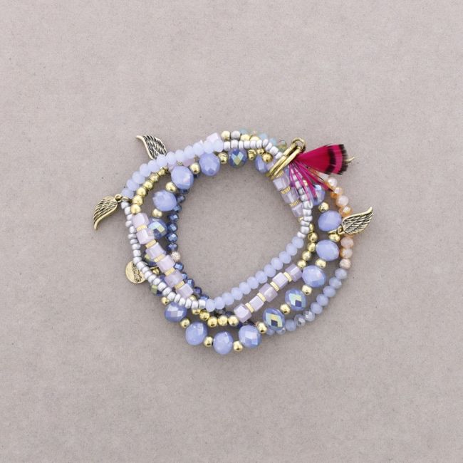PULSERA 4 TIRAS CUENTAS METAL PIEDRAS