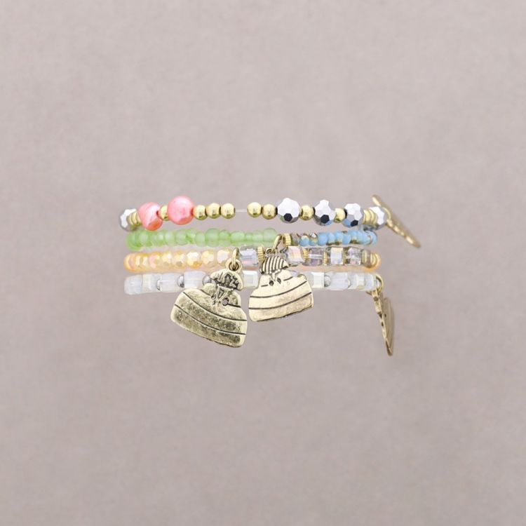 BRACELET 4 STRIPS METAL STONE BEADS 2