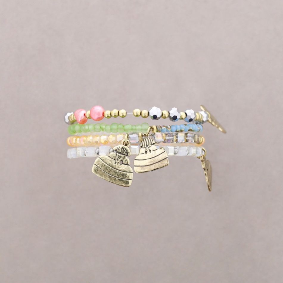 PULSERA 4 TIRAS CUENTAS METAL PIEDRAS