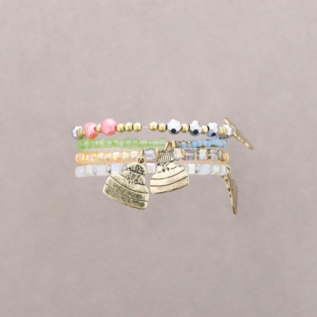 PULSERA 4 TIRAS CUENTAS METAL PIEDRAS