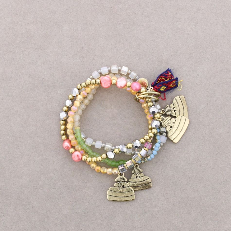 PULSERA 4 TIRAS CUENTAS METAL PIEDRAS