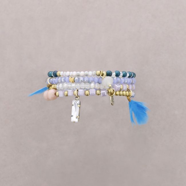 BRACELET 4 STRIPS METAL CRYSTALS BEADS