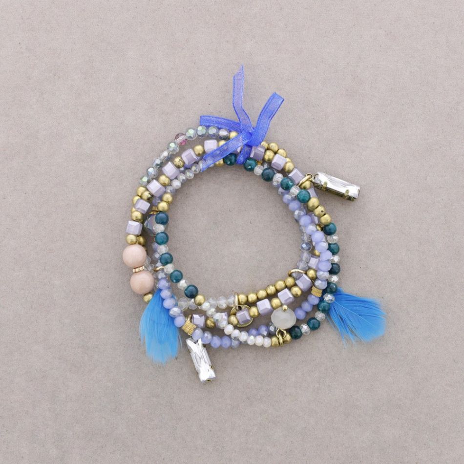 BRACELET 4 STRIPS METAL CRYSTALS BEADS