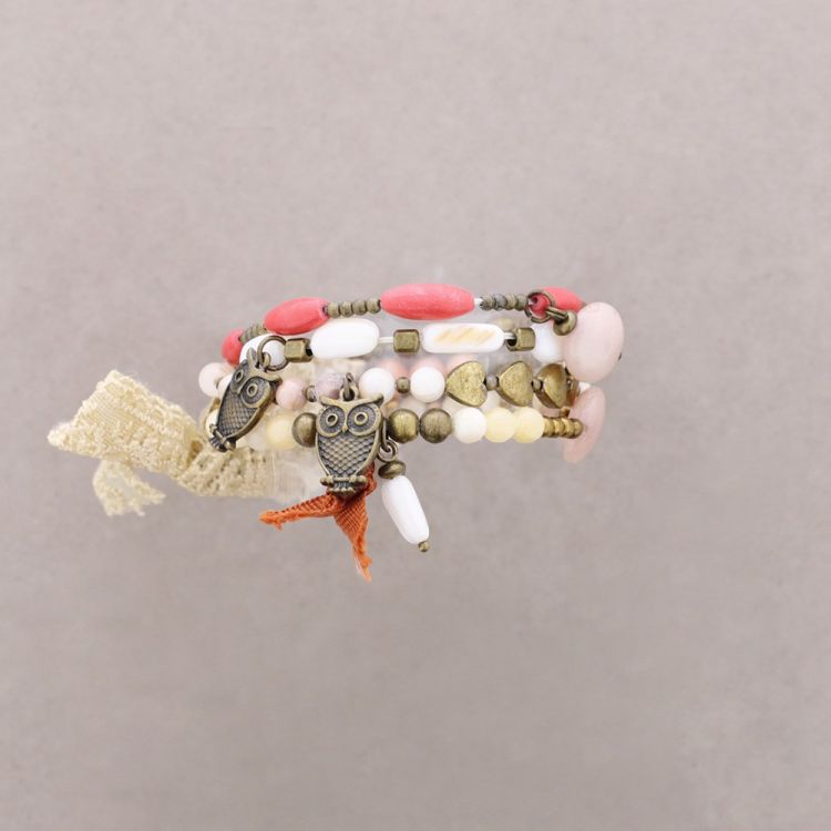 PULSERA 4 TIRAS CUENTAS METAL PIEDRAS 2