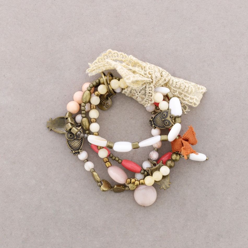 PULSERA 4 TIRAS CUENTAS METAL PIEDRAS