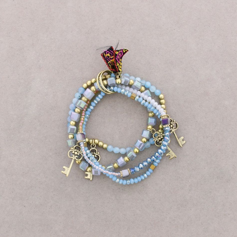 BRACELET 4 STRIPS METAL STONE BEADS