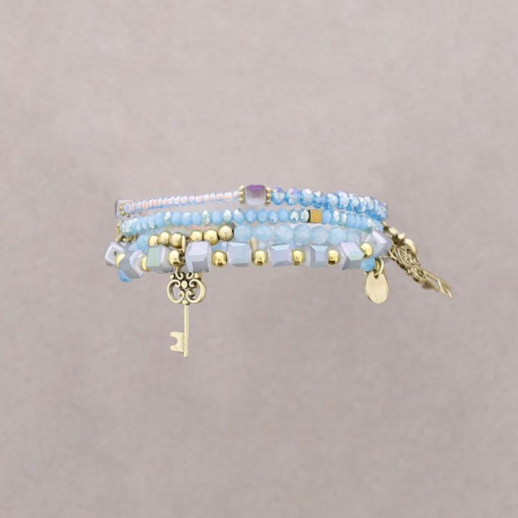 BRACELET 4 STRIPS METAL STONE BEADS 2
