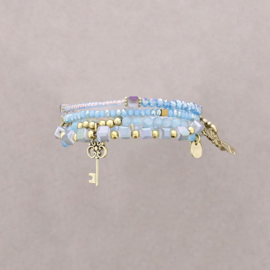 BRACELET 4 STRIPS METAL STONE BEADS