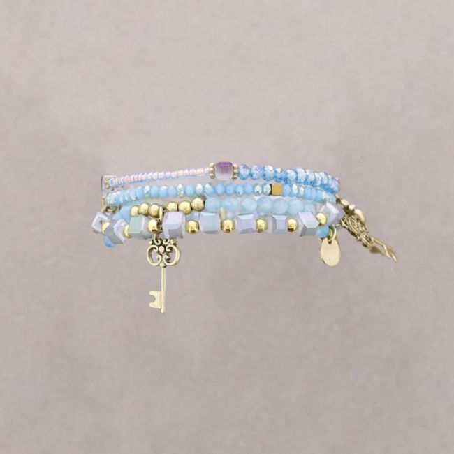 BRACELET 4 STRIPS METAL STONE BEADS
