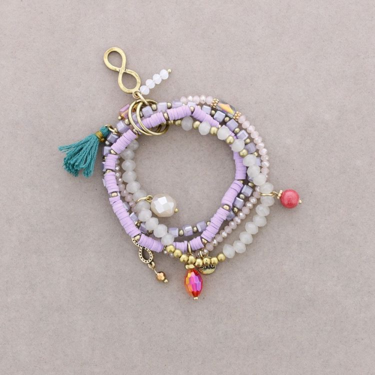 BRACELET 4 STRIPS METAL STONE BEADS