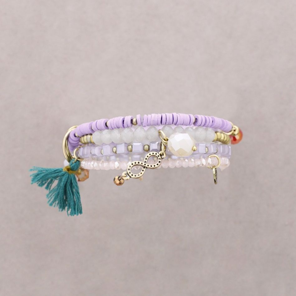 BRACELET 4 STRIPS METAL STONE BEADS
