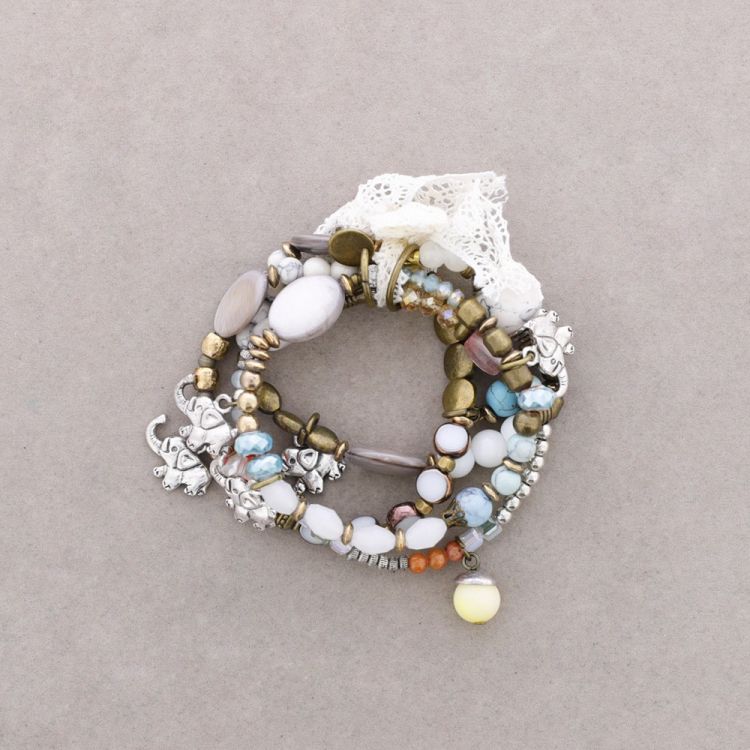 BRACELET 4 STRIPS METAL STONE BEADS