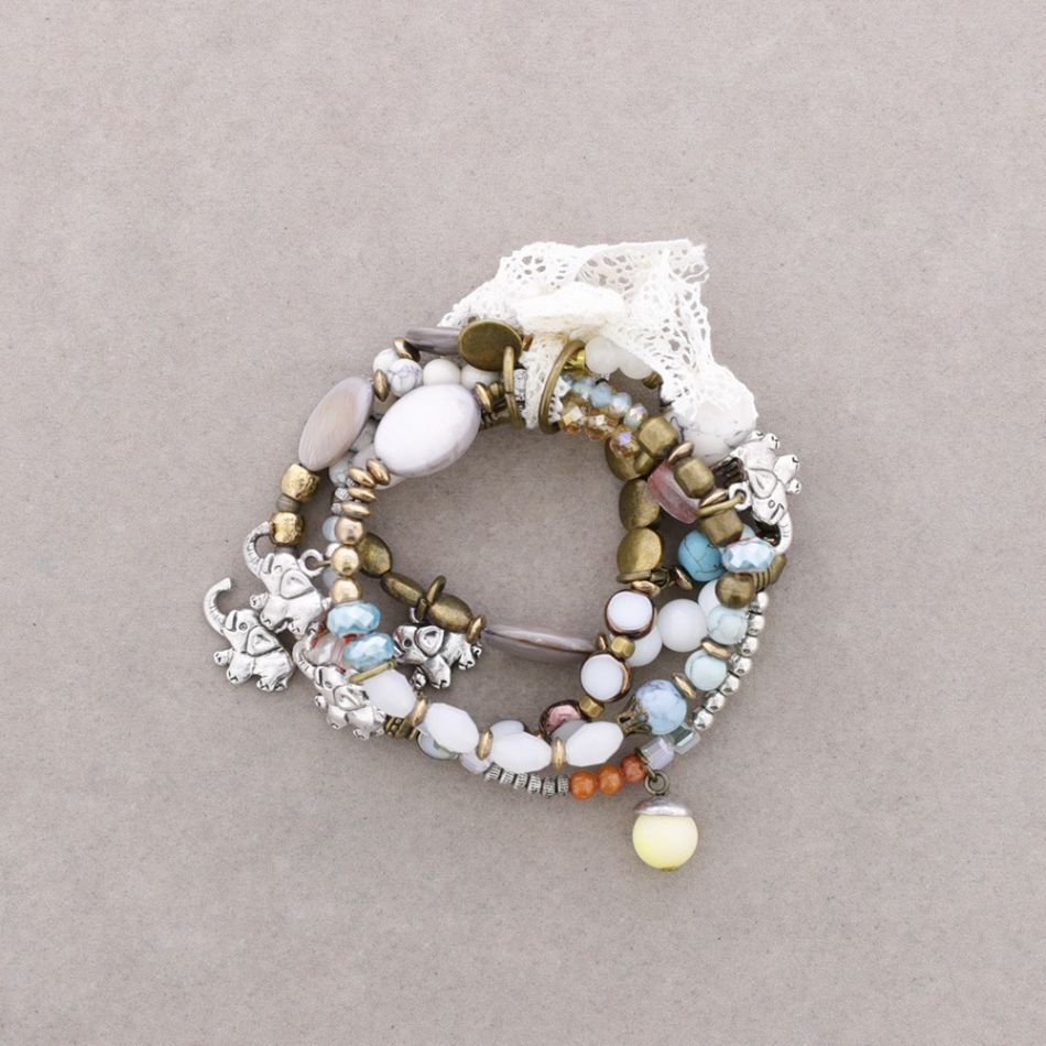 PULSERA 4 TIRAS CUENTAS METAL PIEDRAS