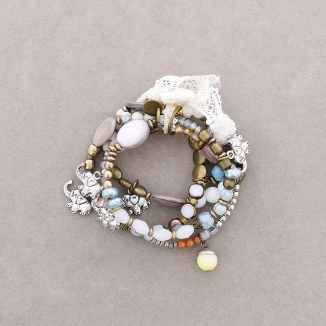 PULSERA 4 TIRAS CUENTAS METAL PIEDRAS