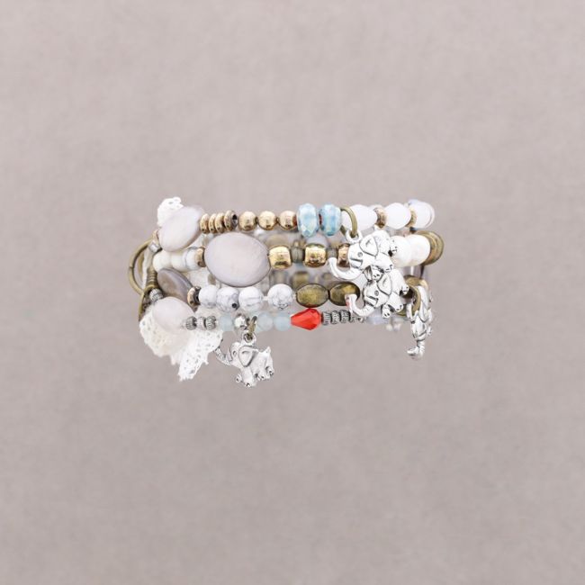 BRACELET 4 STRIPS METAL STONE BEADS