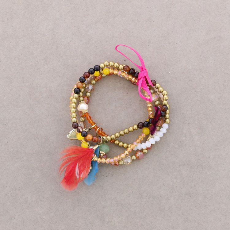 BRACELET 4 STRIPS METAL STONE BEADS