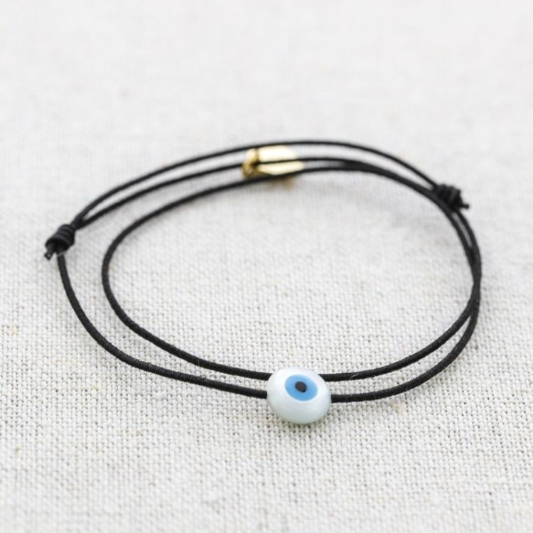 PULSERA ELÁSTICA DOBLE ACERO OJO TURCO  NÁCAR