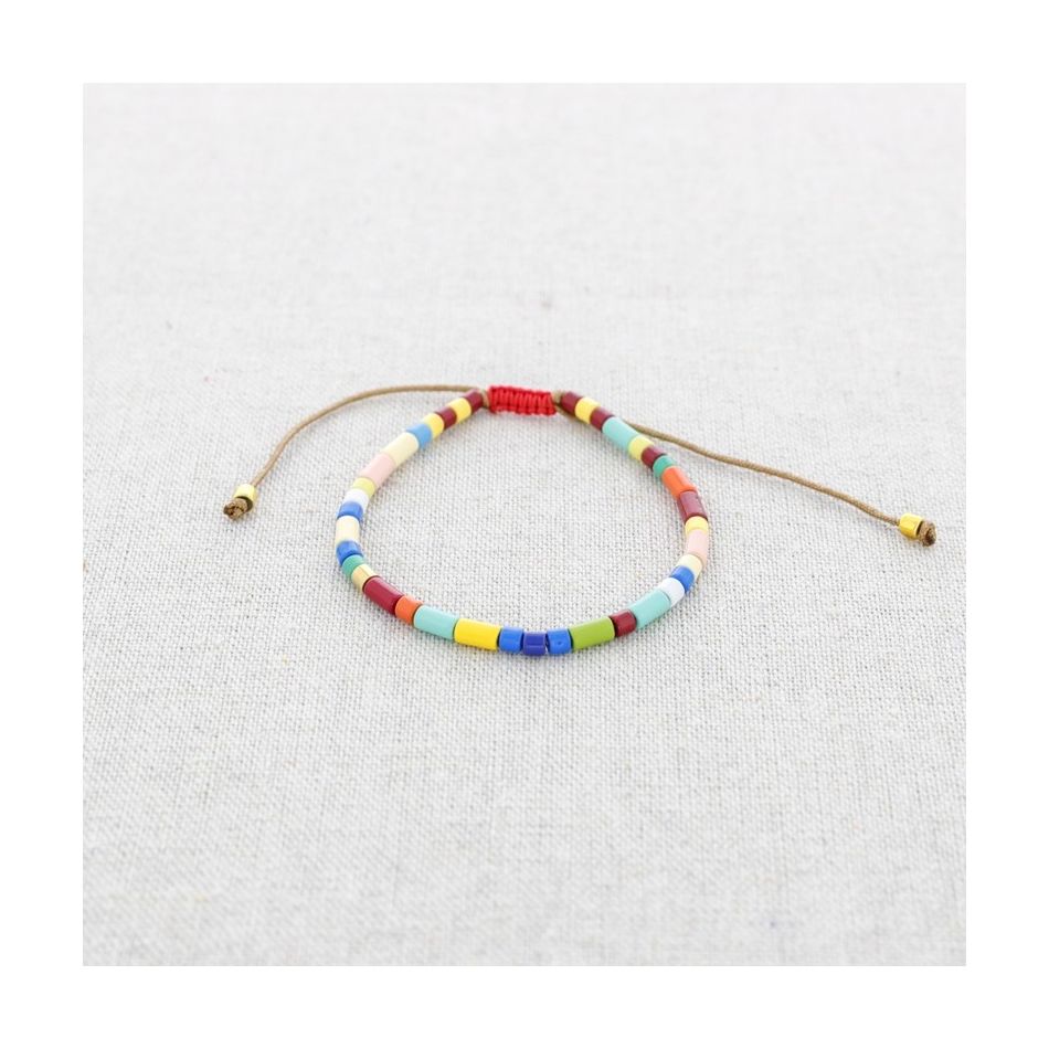 STEEL MACRAME BRACELET WITH ENAMEL BEADS