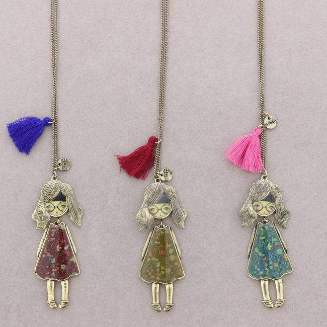 LONG PENDANT NECKLACE METAL ENAMEL