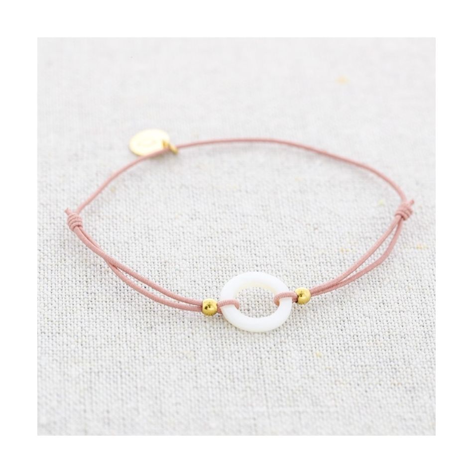 PULSERA ELÁSTICA ACERO ANILLA  NÁCAR
