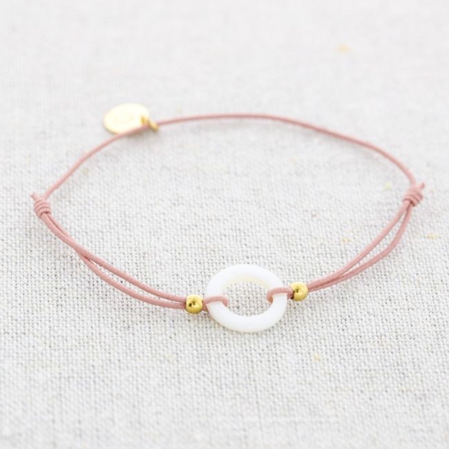 PULSERA ELÁSTICA ACERO ANILLA  NÁCAR