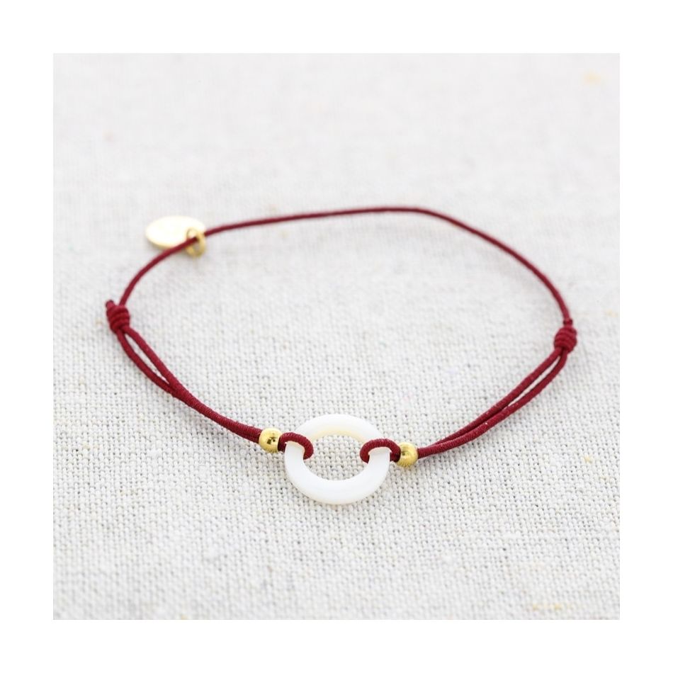 PULSERA ELÁSTICA ACERO ANILLA  NÁCAR