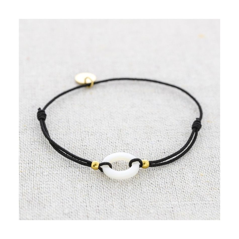 ELASTIC STEEL BRACELET WITH NACRE RING