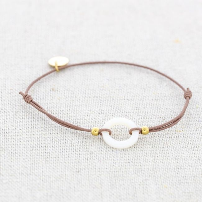 PULSERA ELÁSTICA ACERO ANILLA  NÁCAR