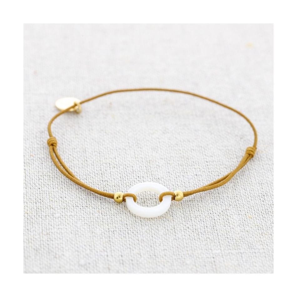 PULSERA ELÁSTICA ACERO ANILLA  NÁCAR