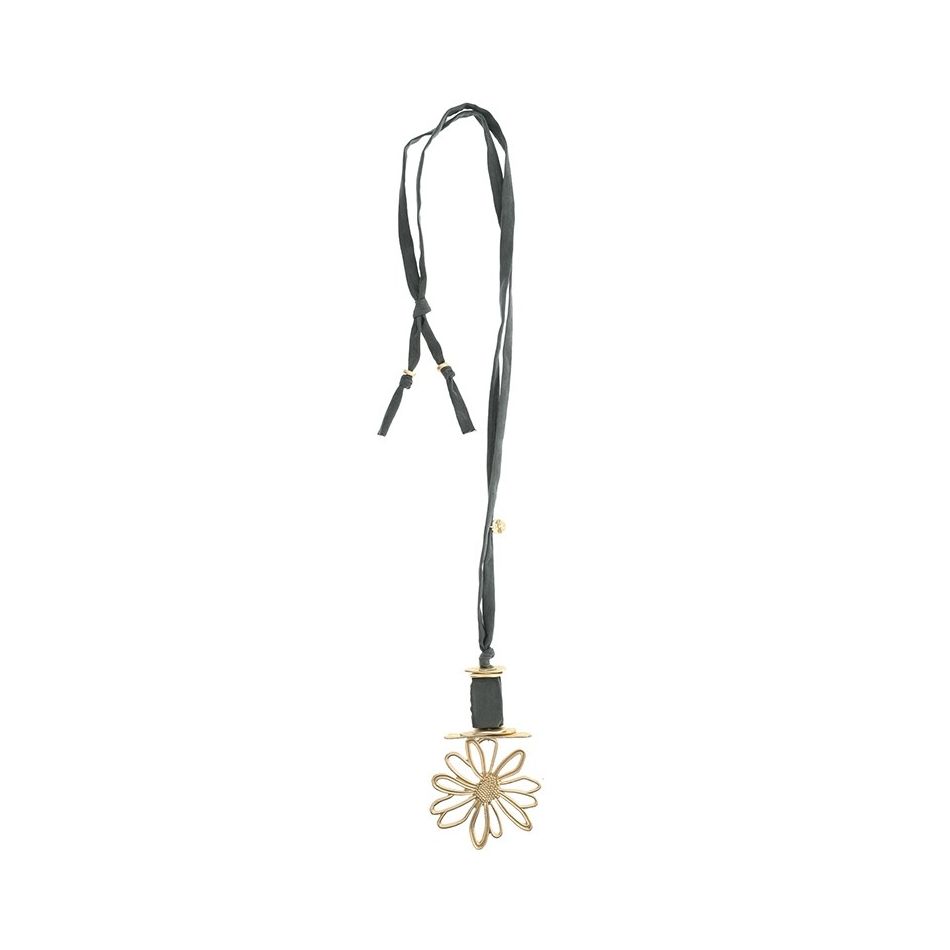 COLLAR LARGO TUBO LAZO COLGANTE FLOR METAL