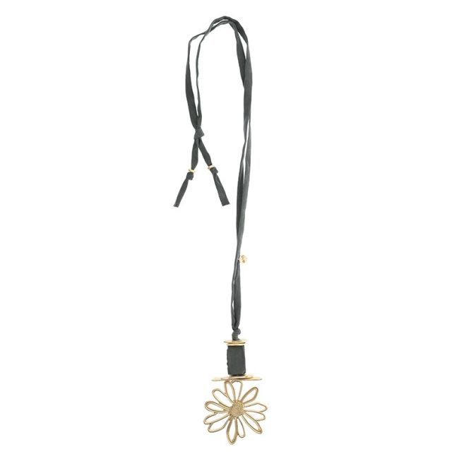 COLLAR LARGO TUBO LAZO COLGANTE FLOR METAL