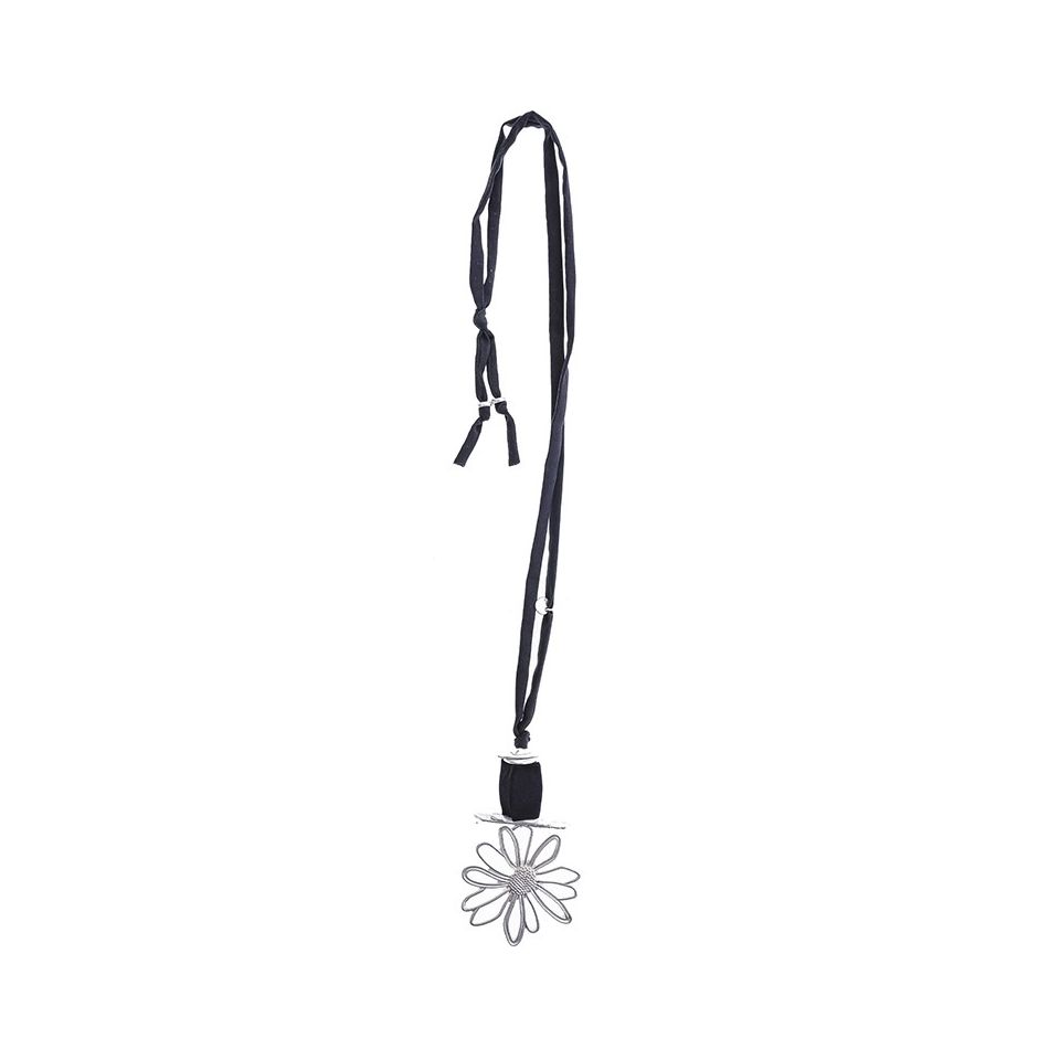 COLLAR LARGO TUBO LAZO COLGANTE FLOR METAL