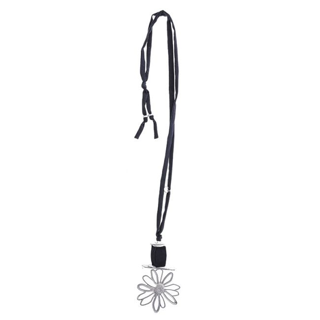 COLLAR LARGO TUBO LAZO COLGANTE FLOR METAL