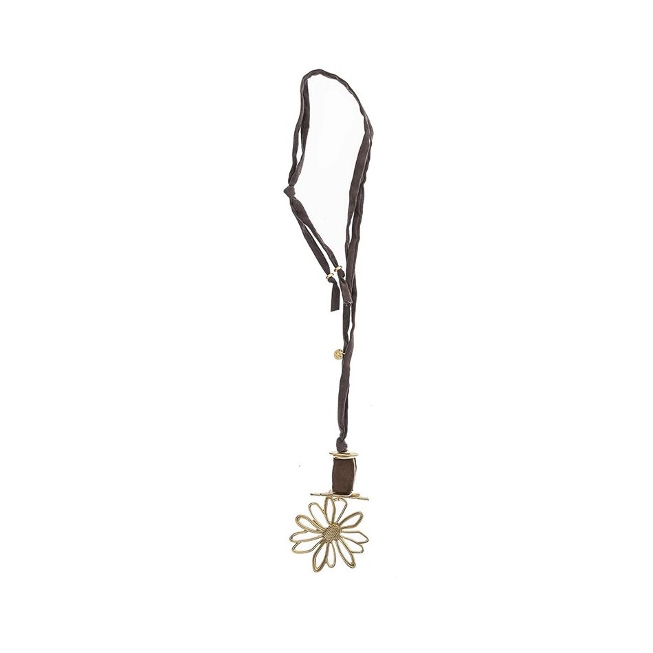 COLLAR LARGO TUBO LAZO COLGANTE FLOR METAL