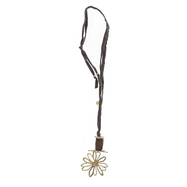 COLLAR LARGO TUBO LAZO COLGANTE FLOR METAL