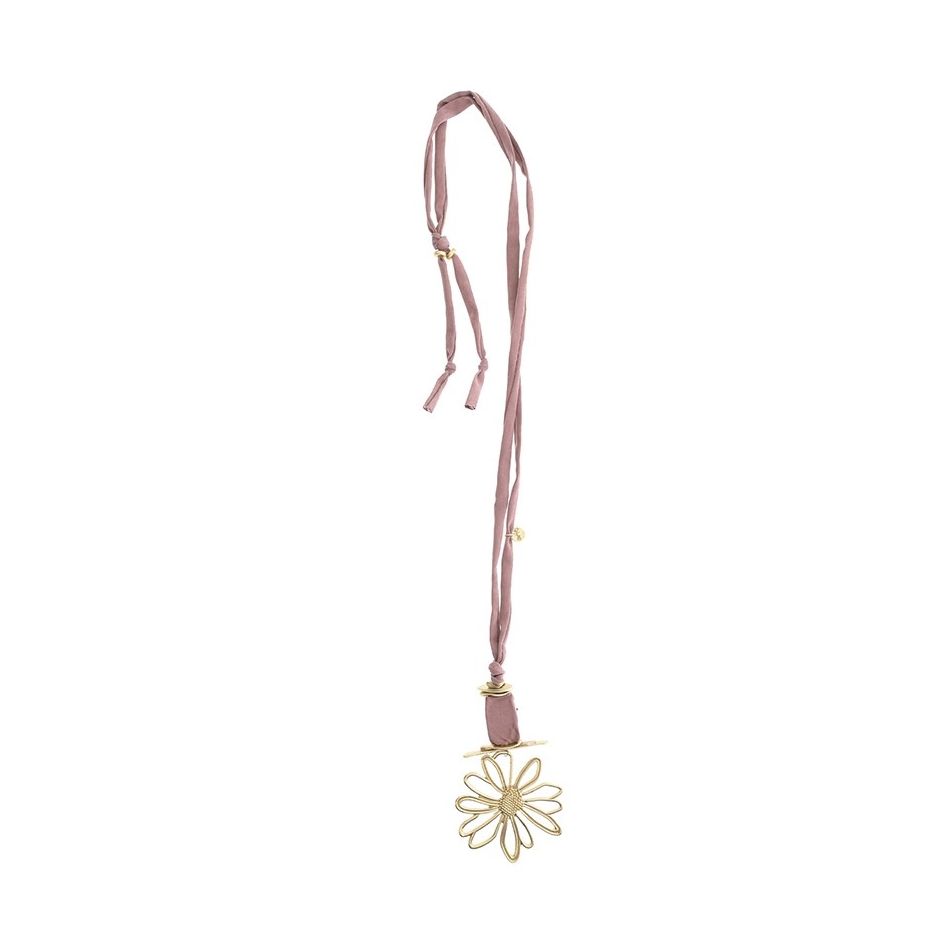 COLLAR LARGO TUBO LAZO COLGANTE FLOR METAL