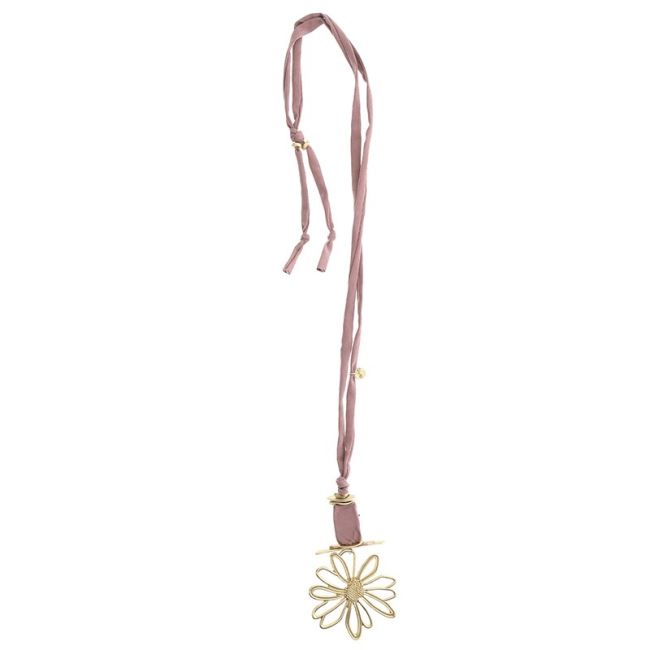 COLLAR LARGO TUBO LAZO COLGANTE FLOR METAL