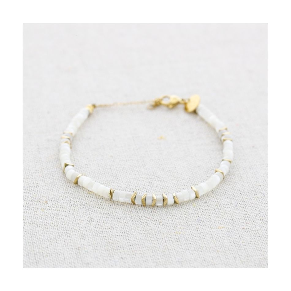 STEEL BRACELET WITH NACRE BEADS