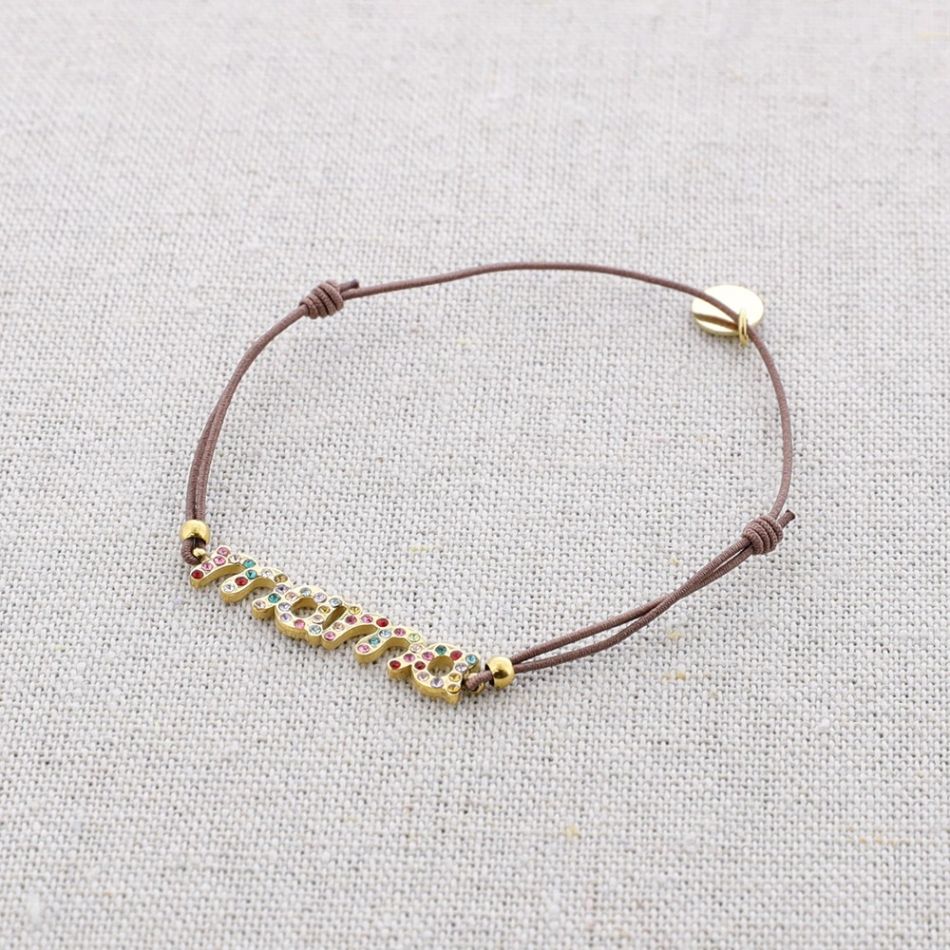 PULSERA ACERO MAMÁ CRISTALES