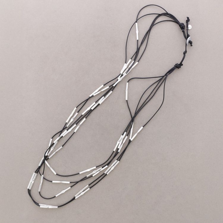 LONG 5-ROW LEATHER AND METAL BEAD NECKLACE