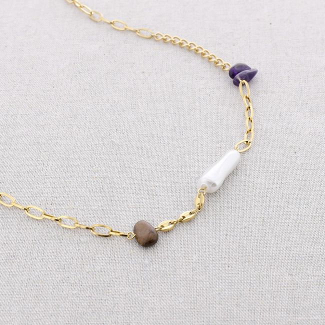STONE LINKS STEEL SHORT NECKLACE