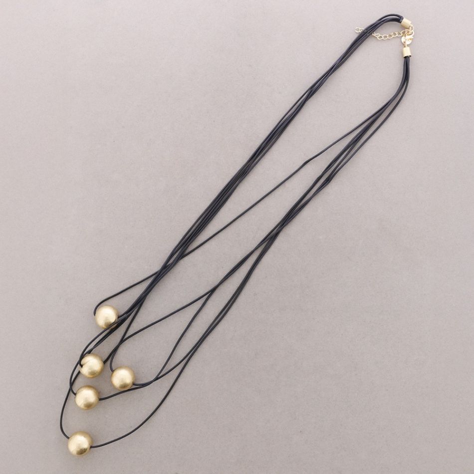LONG NECKLACE 5 ROWS BALL PENDANT METAL FINISH