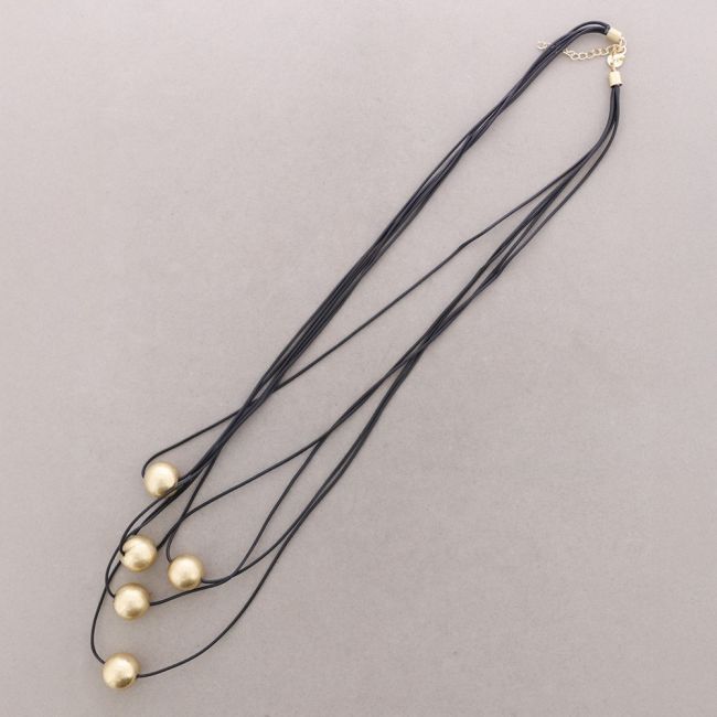 LONG NECKLACE 5 ROWS BALL PENDANT METAL FINISH