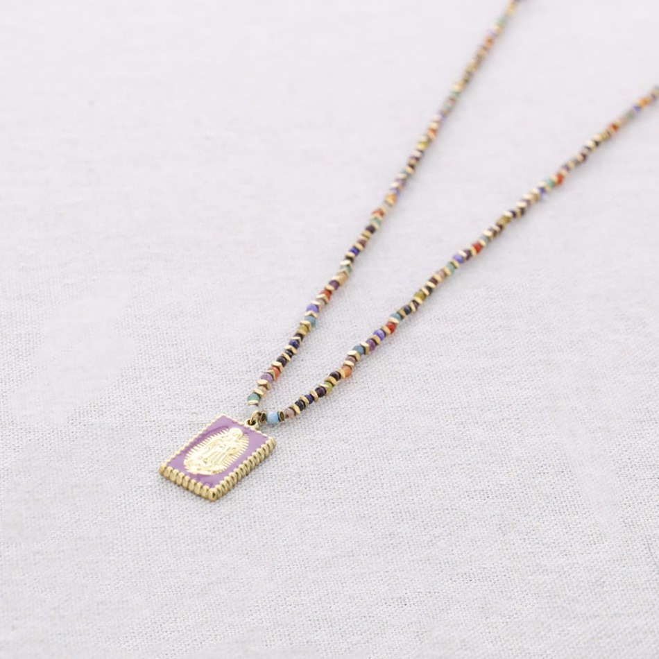 STEEL BEADS AND STONES VIRGIN PENDANT NECKLACE