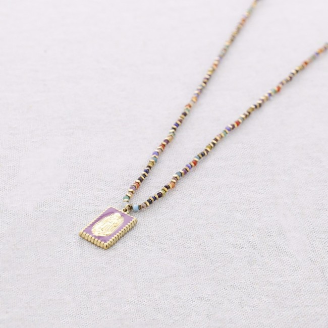 STEEL BEADS AND STONES VIRGIN PENDANT NECKLACE